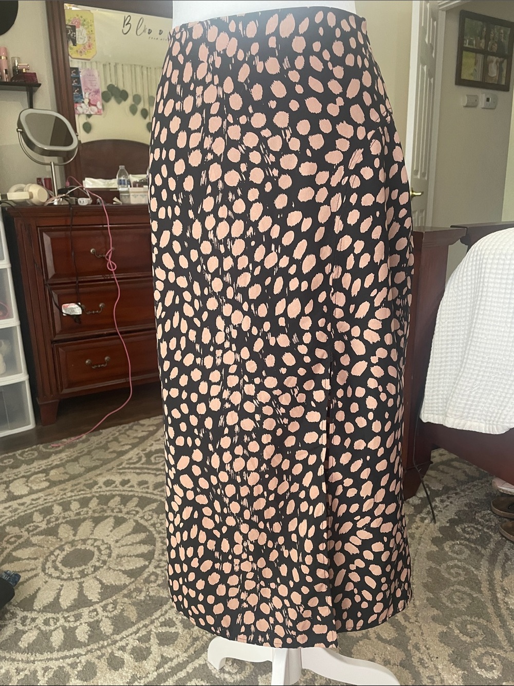Vici Black Midi Skirt with Blush Spot Print